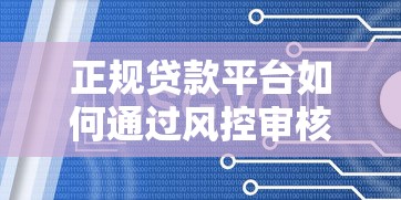 正规贷款平台如何通过风控审核保障资金安全