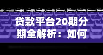贷款平台20期分期全解析：如何选择最适合的还款方案？