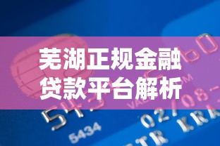 芜湖正规金融贷款平台解析：如何安全快速申请低息借款