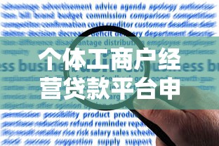 个体工商户经营贷款平台申请条件及流程详解