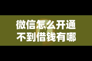 微信怎么开通不到借钱有哪些？10个貌似免审批、无视黑白100%秒下网贷口子合集