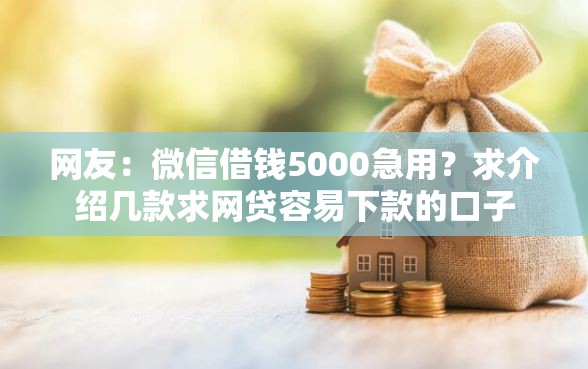 网友:微信借钱5000急用?求介绍几款求网贷容易下款的口子 网友:微信借钱5000急用?求介绍几款求网贷容易下款的口子