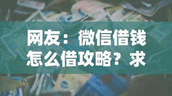 网友：微信借钱怎么借攻略？求介绍几款信用贷款平台