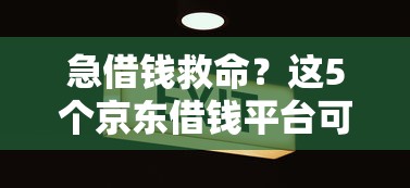 急借钱救命？这5个京东借钱平台可以试试