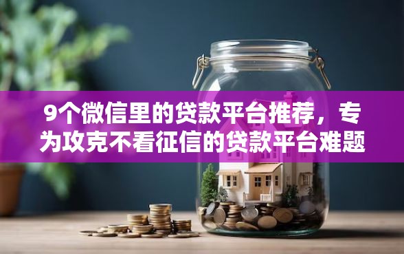 9个微信里的贷款平台推荐，专为攻克不看征信的贷款平台难题